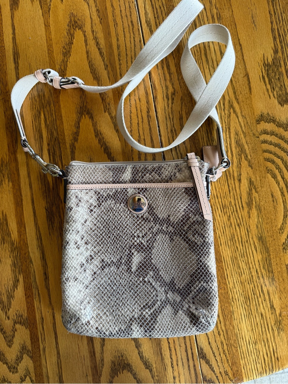 Coach Snake-Print Crossbody Bag in Light Pink and Cream